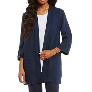 Preston & York plus size 18 jacket mid length navy linen cotton 3/4 sleeve NEW